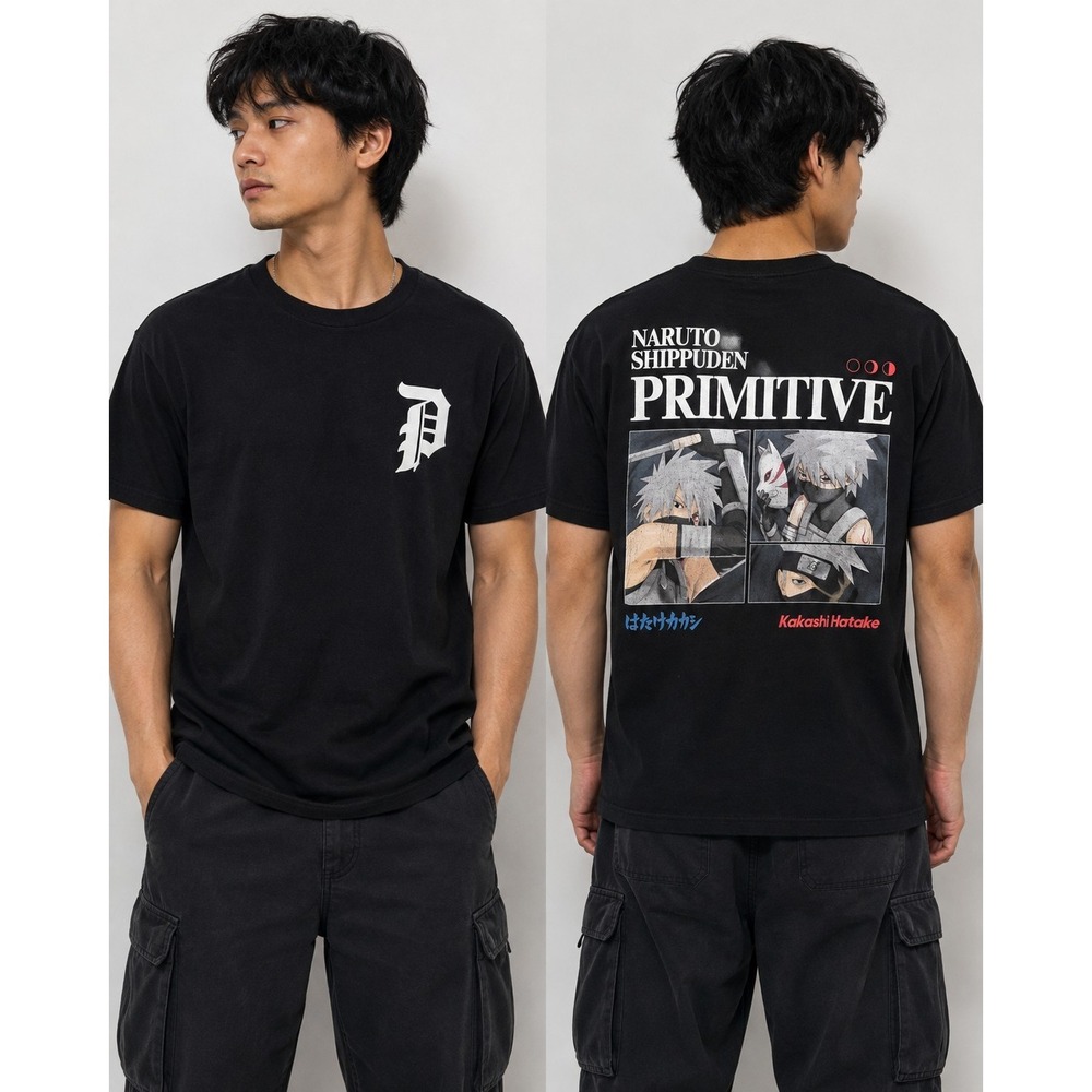 Primitive x Naruto Shippuden Kakashi Hatake Graphic T Shirt Mens Med. Black  Tee